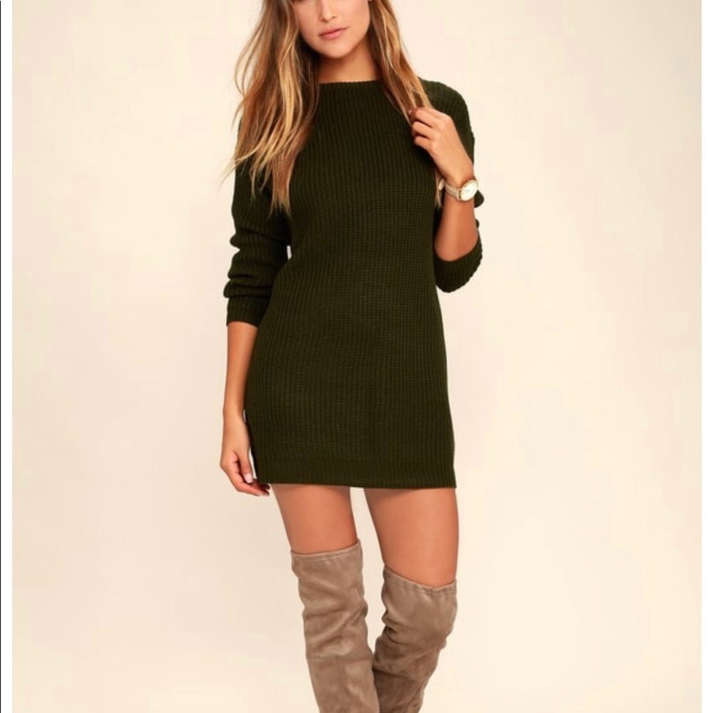 Olive Green Backless Sweater Dress
